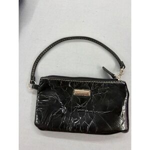 Rosetti Black Crinkle Patent Vinyl Wristlet Clutch Bag Zip Top Small Pouch